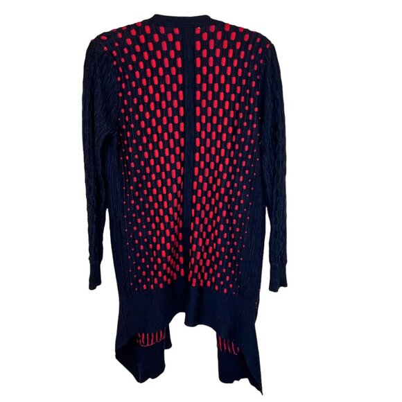 Joan Vass Cardigan L Womens Black Red Textured Open‎ Front Sweater Size Large - Picture 2 of 9
